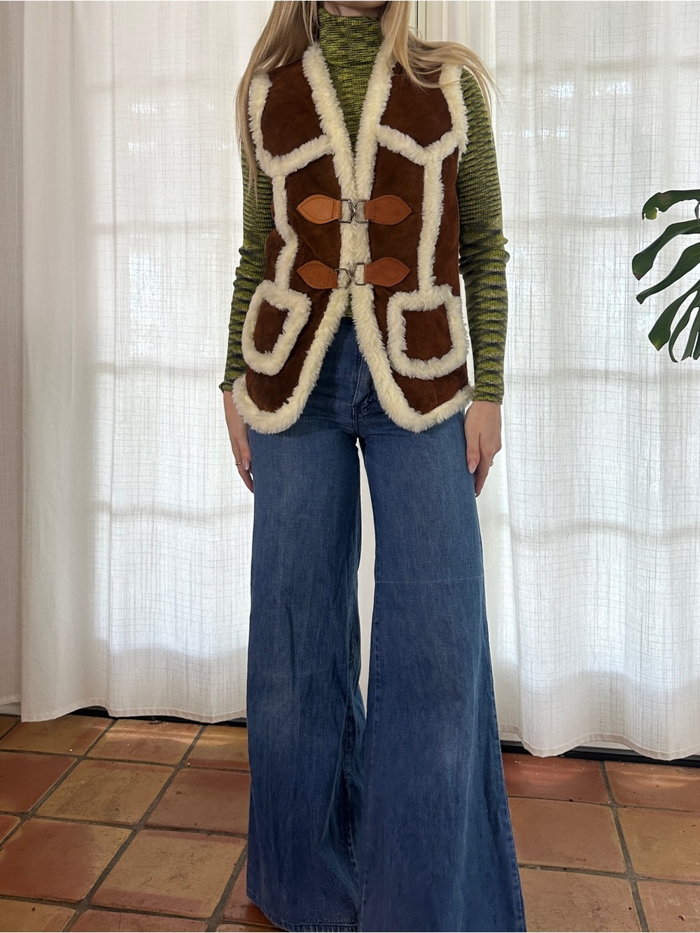 Vintage 70s suede sherpa boho vest